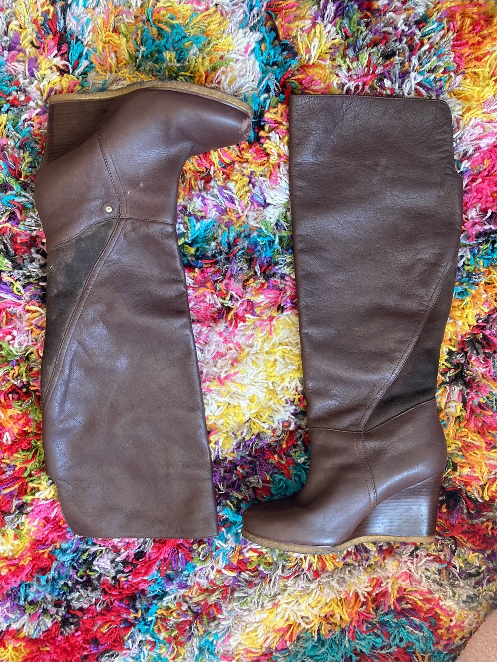 UGG Irmah Tall Wedge Riding Boot | Brown Leather | Size 8